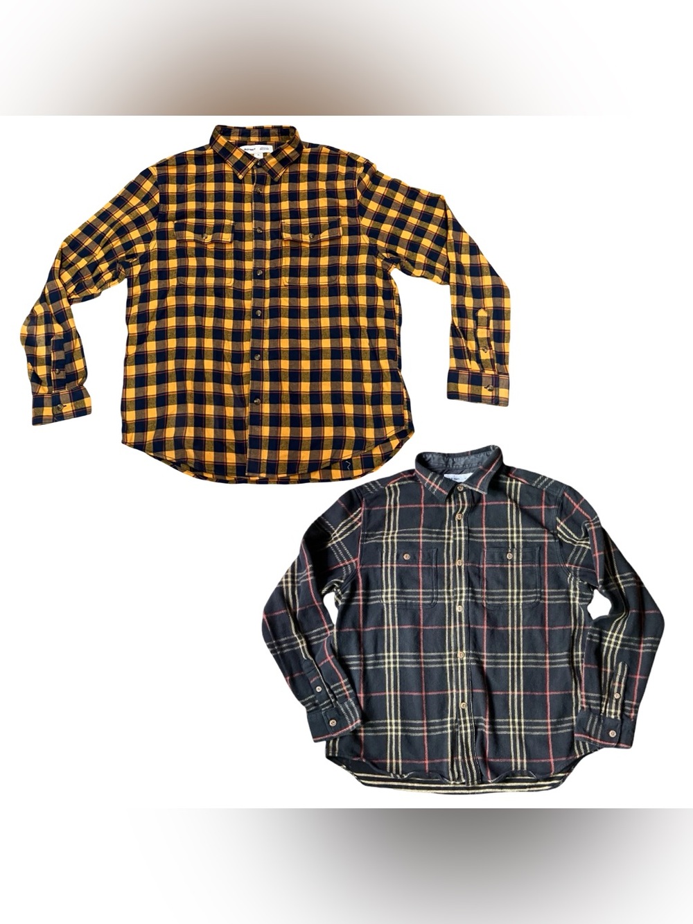 Old Navy Plaid Flannel Button Up Shirt Plaid Yellow XL Long Sleeve LOT Of 2